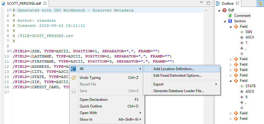 Adding Location Definitions to Meadata, right click