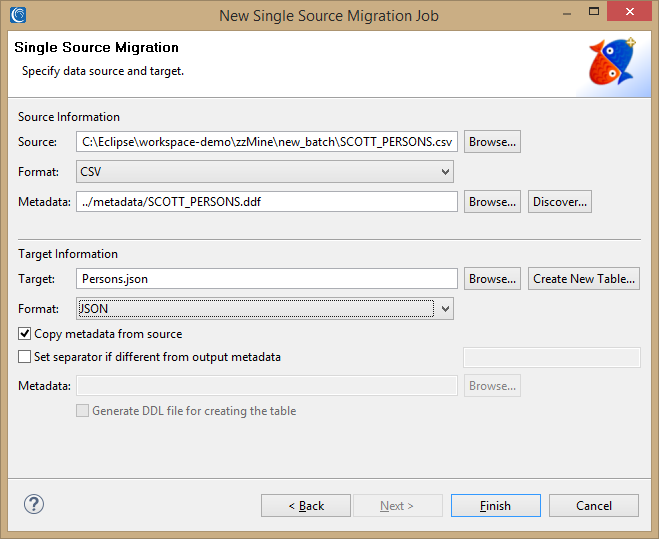 Adding Location Definitions to Metadata, Single Source Migration wizard